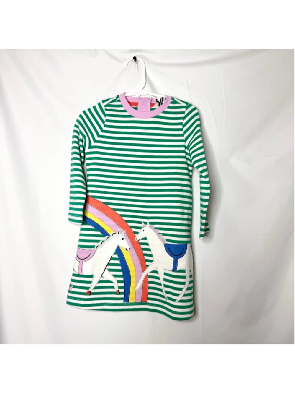 Girls Joules Casual Dress 2T Green White Striped Unicorn Rainbow NEW with tags